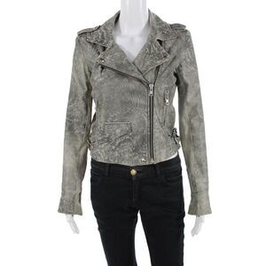 IRO Womens Lamb Leather Biker Jacket Gray Size 1